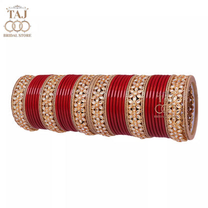 Lac Bangles for Wedding with Beautiful AD Metal Kada Taj Bridal Store