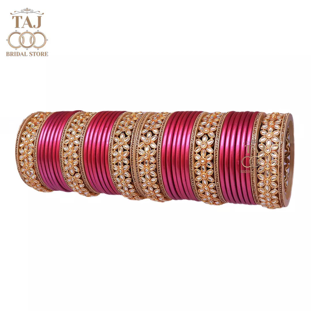 Lac Bangles for Wedding with Beautiful AD Metal Kada Taj Bridal Store