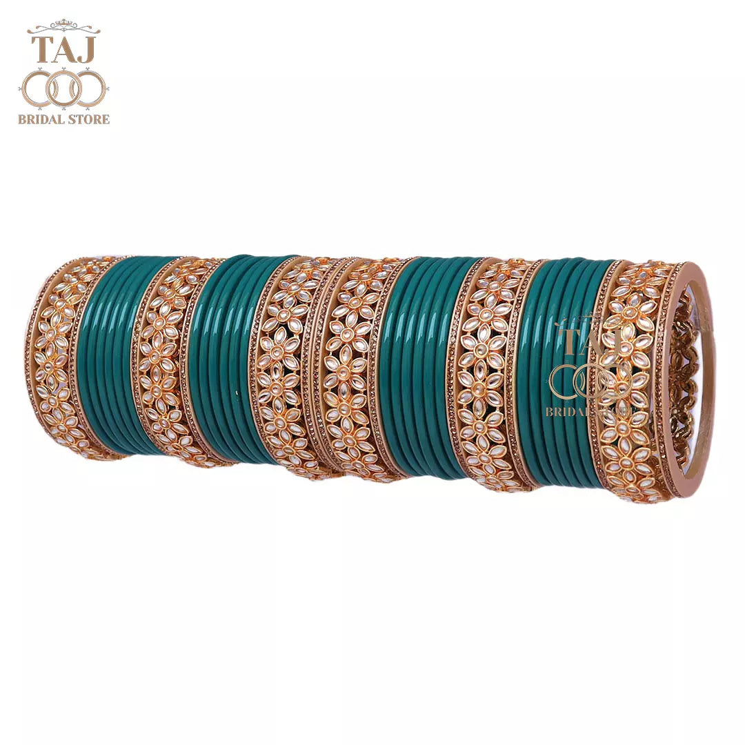 Lac Bangles for Wedding with Beautiful AD Metal Kada Taj Bridal Store