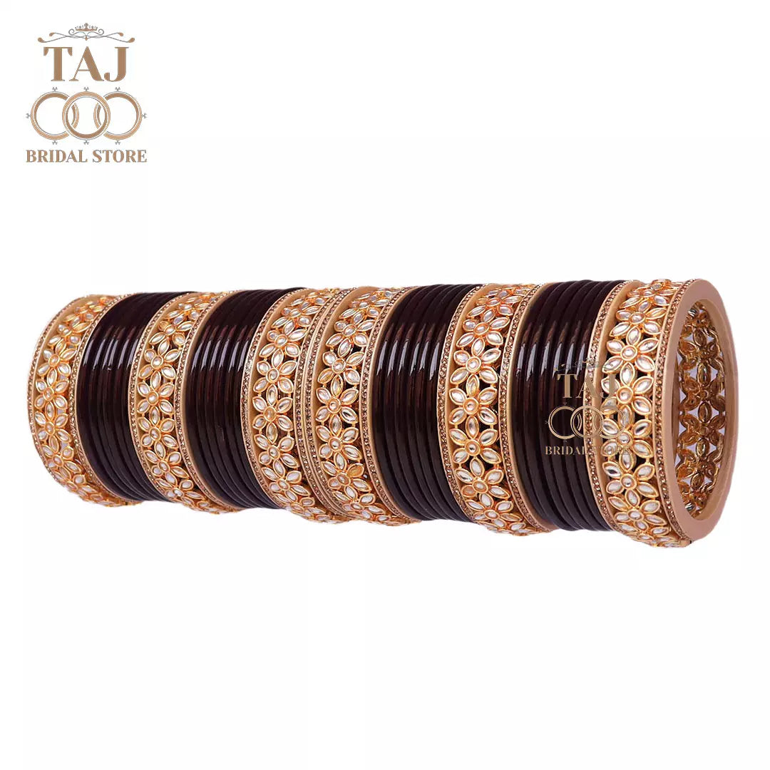 Lac Bangles for Wedding with Beautiful AD Metal Kada Taj Bridal Store