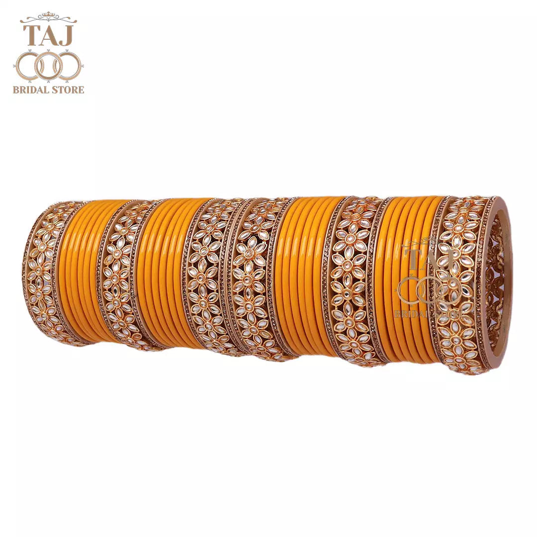 Lac Bangles for Wedding with Beautiful AD Metal Kada Taj Bridal Store