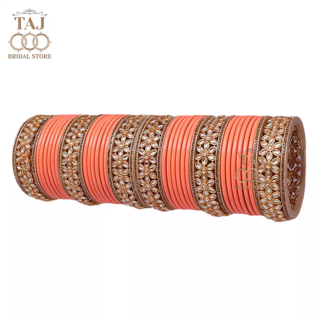 Lac Bangles for Wedding with Beautiful AD Metal Kada Taj Bridal Store