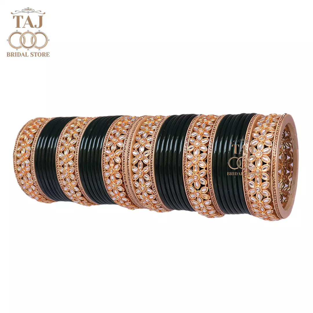 Lac Bangles for Wedding with Beautiful AD Metal Kada Taj Bridal Store