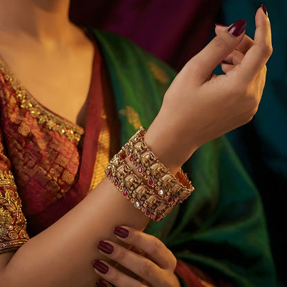 Traditional Gold Plated Bracelet with Elephant Artwork
