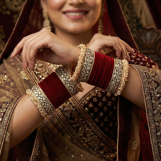 Premium Bridal Metal Bangles – Kundan Stone & Pearl Embellished
