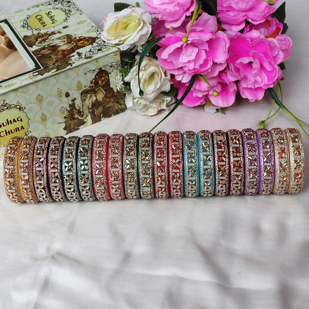 Jaipuri Lac Kundan Kada Handmade Rajasthani Wedding Bangles for Women by TAJ BRIDAL STORE