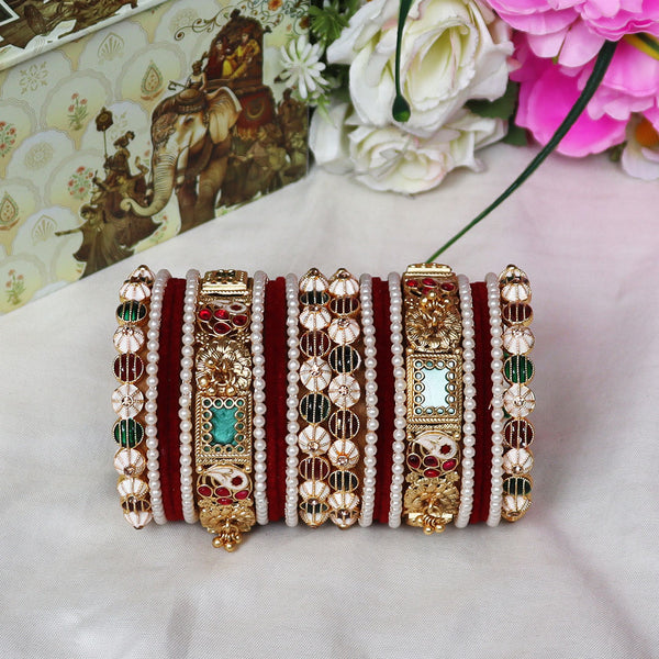 Stylish Short Bridal Bangles Set with Rajwadi Metal Kada | Handmade Wedding Bangles for Women | TAJ BRIDAL STORE