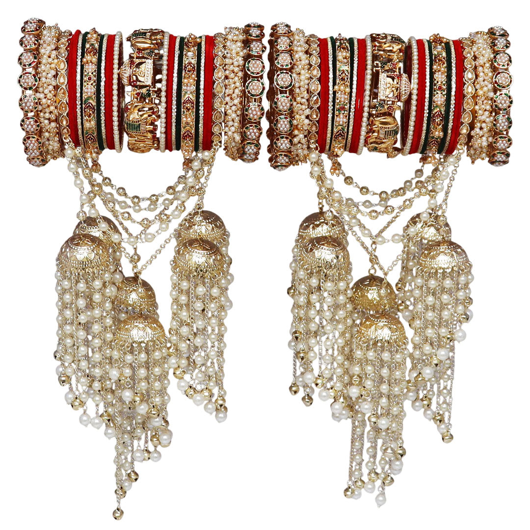 Rajasthani Rajwadi bridal set with red green and gold-tone detailing