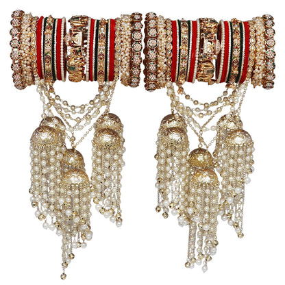 Rajasthani Rajwadi bridal set with red green and gold-tone detailing
