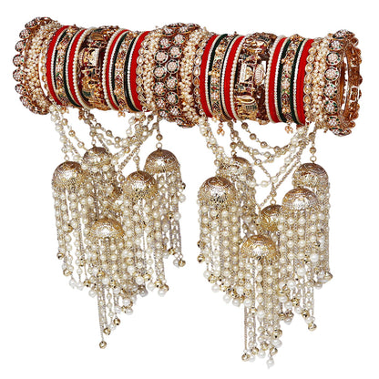 Traditional Rajwadi bridal bangle set with pearl and intricate stone detailing