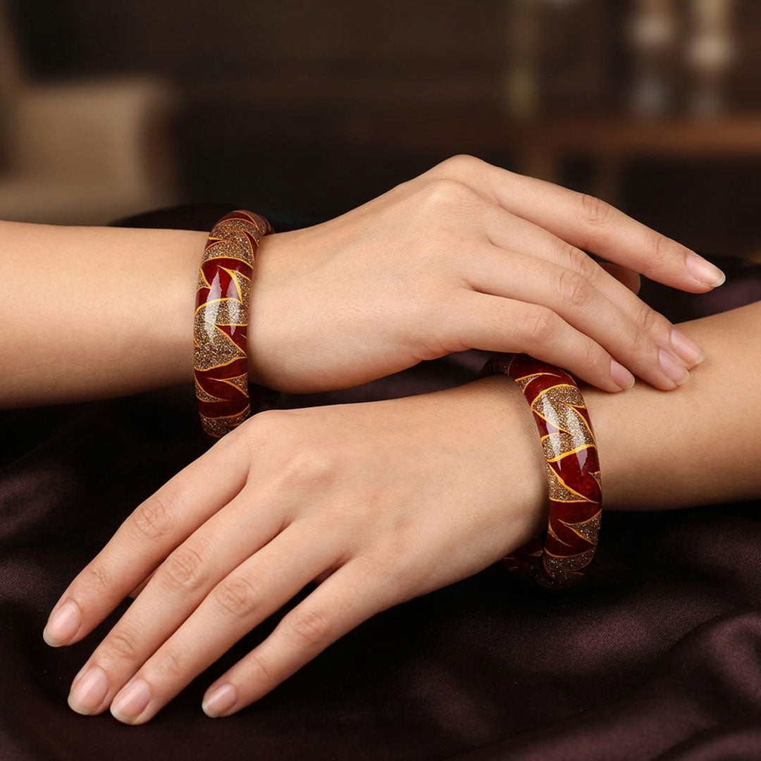 Rajasthani designer lac bangles with glittery golden swirl detailing