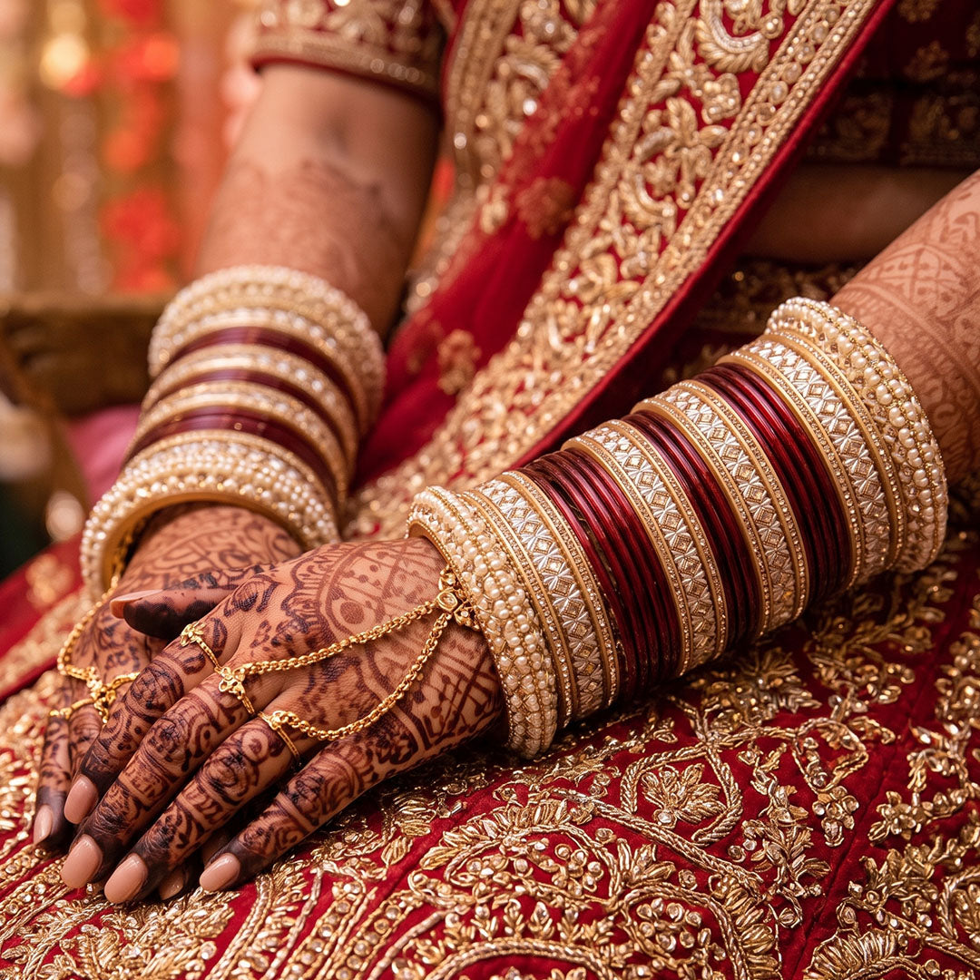Premium Maroon & Red Bridal Bangles Set in Punjabi Style by Taj Bridal Store