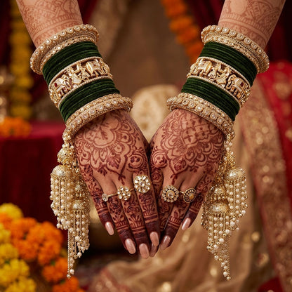 Rajwadi bridal bangles set with Kundan, rhinestone, pearl and Meenakari detailing