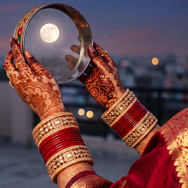 Karwa Chauth Red Lac Bangles With AD Stones and Kundan Design by TAJ BRIDAL STORE