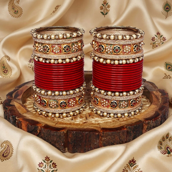 Punjabi Bridal Chura Set with Meenakari Gold-Tone Kada by TAJ BRIDAL STORE