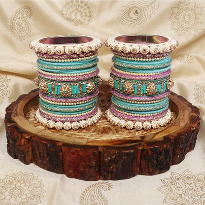 Designer bridal bangles set with Pearl, Kundan and Rhinestone detailing by TAJ BRIDAL STORE