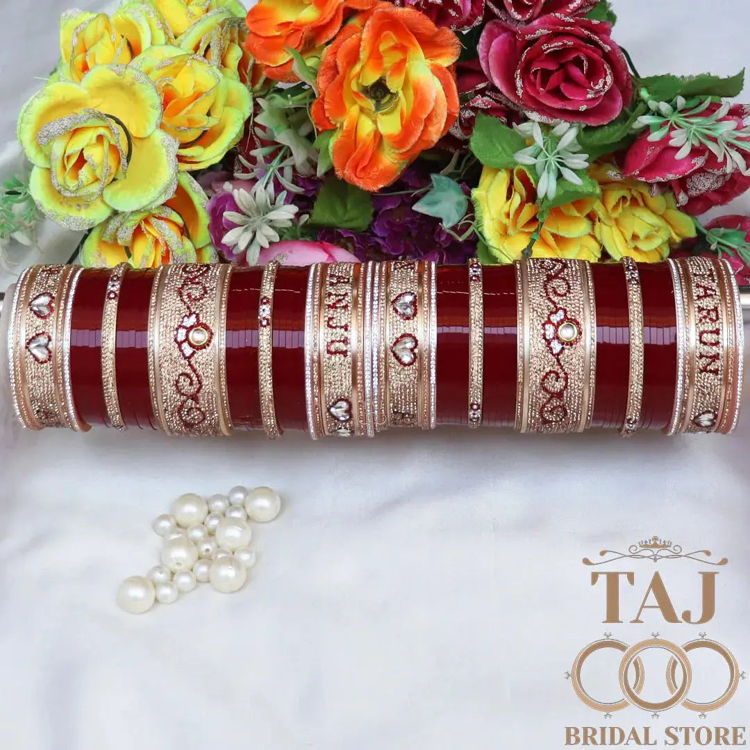 Beautiful Wedding Chuda with Name Taj Bridal Store