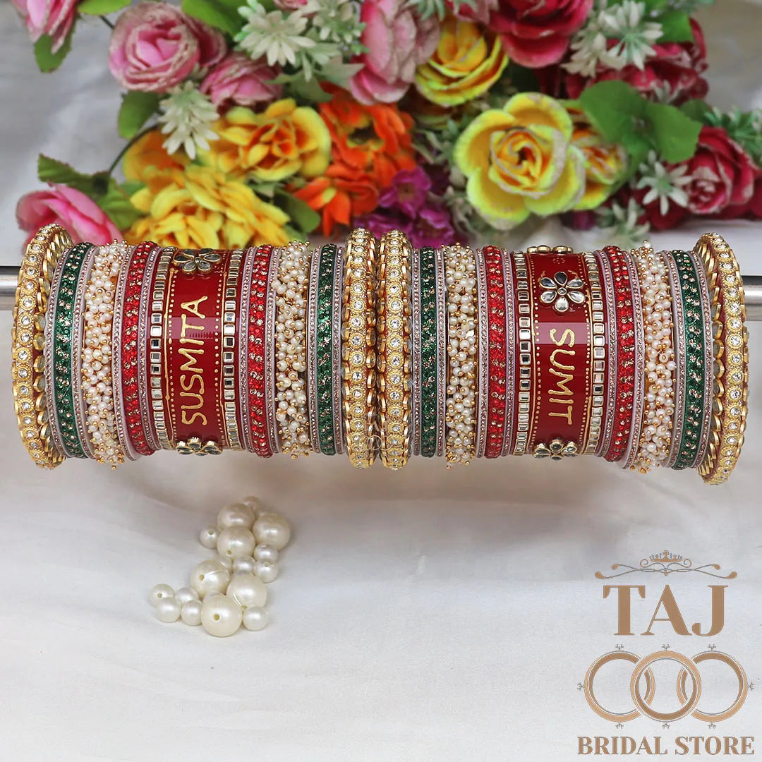 Best Couple Name Wedding Chura with Heavy Design Taj Bridal Store