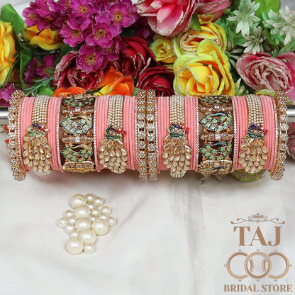 Indian Wedding Bangles Set With Beautiful Peacock Design Kada