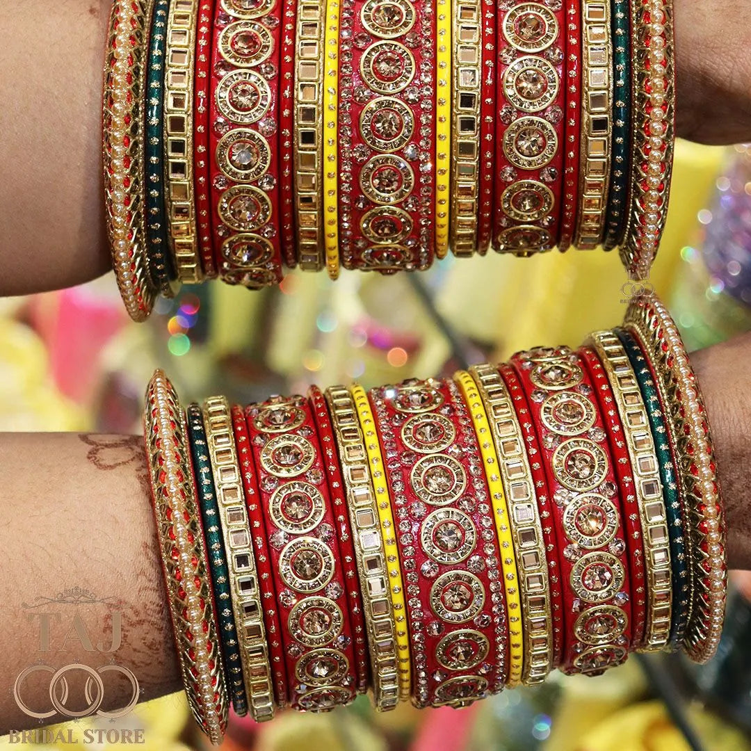 Traditional Rajasthani Lac Bangles Set With Beautiful Kundan Design