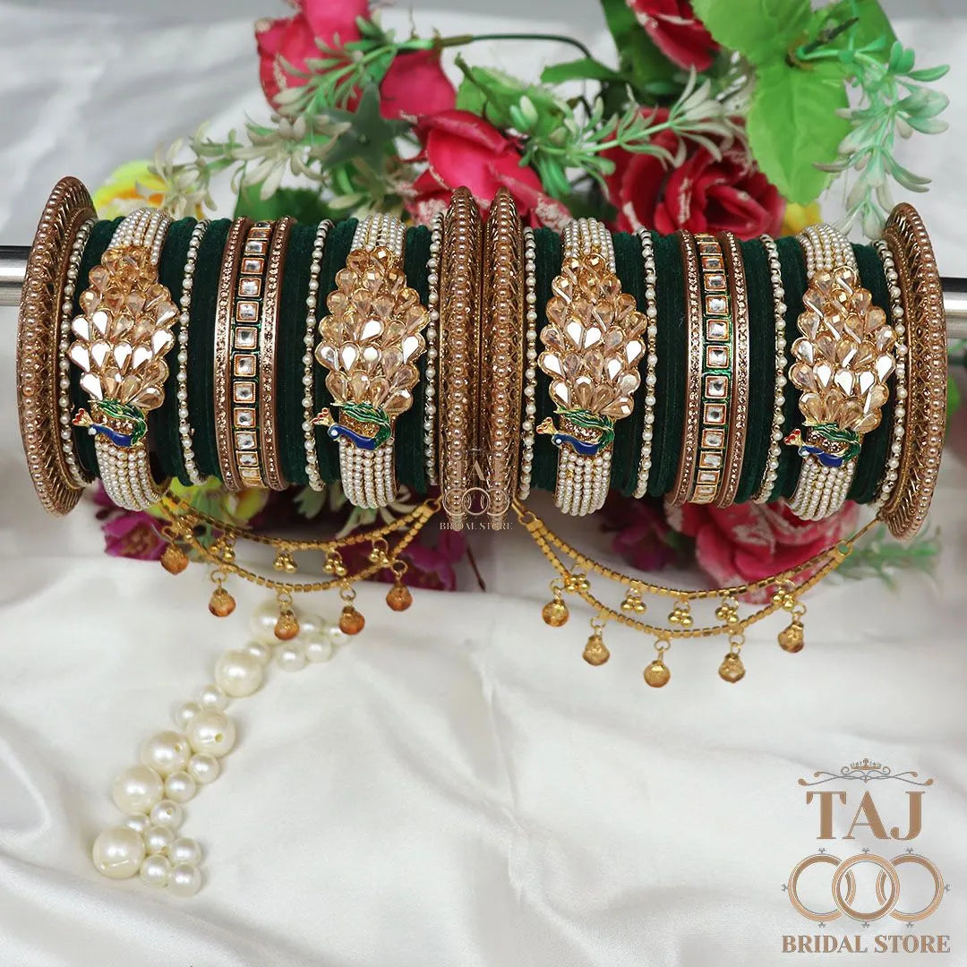 Rajwadi Wedding Bangle Set with Beautiful Peacock Design Taj Bridal Store