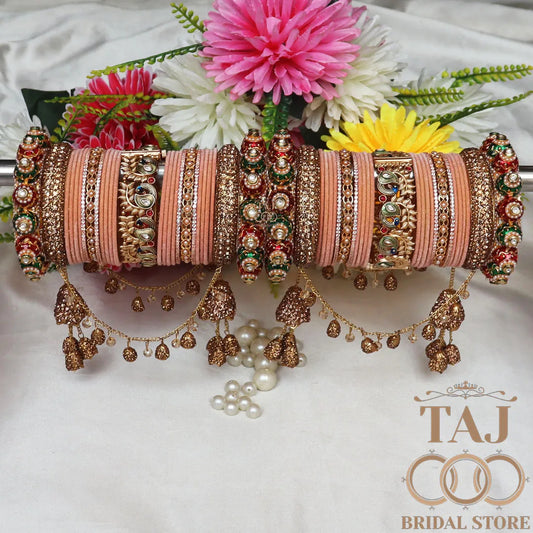 Peacock Design Rajwadi Wedding Bangles Set With Beautiful Jhula Latkan