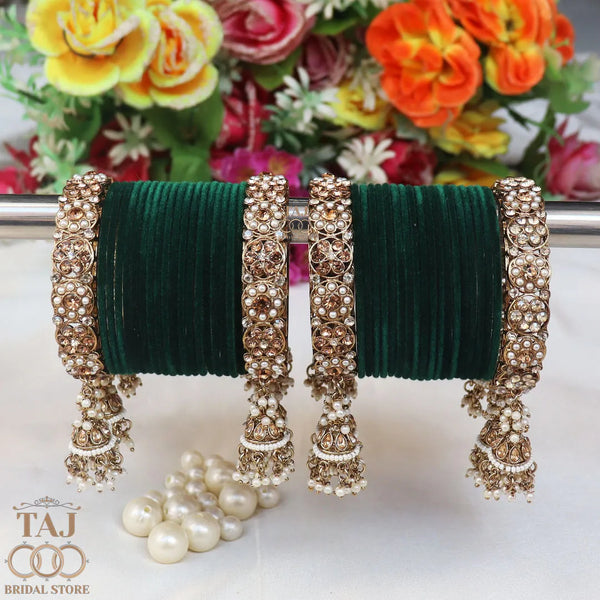 Rajwadi Semi Bridal Bangles Set With Beautiful Jhoomer Design Kada