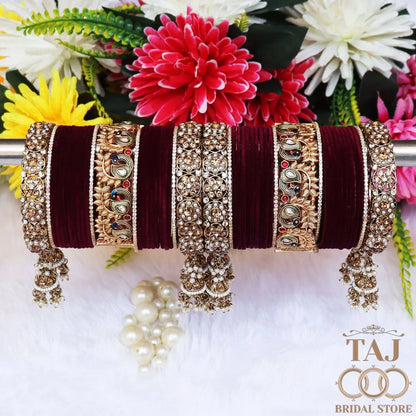 Elegant Bridal Bangle Set with Jhoomer and Peacock Motifs