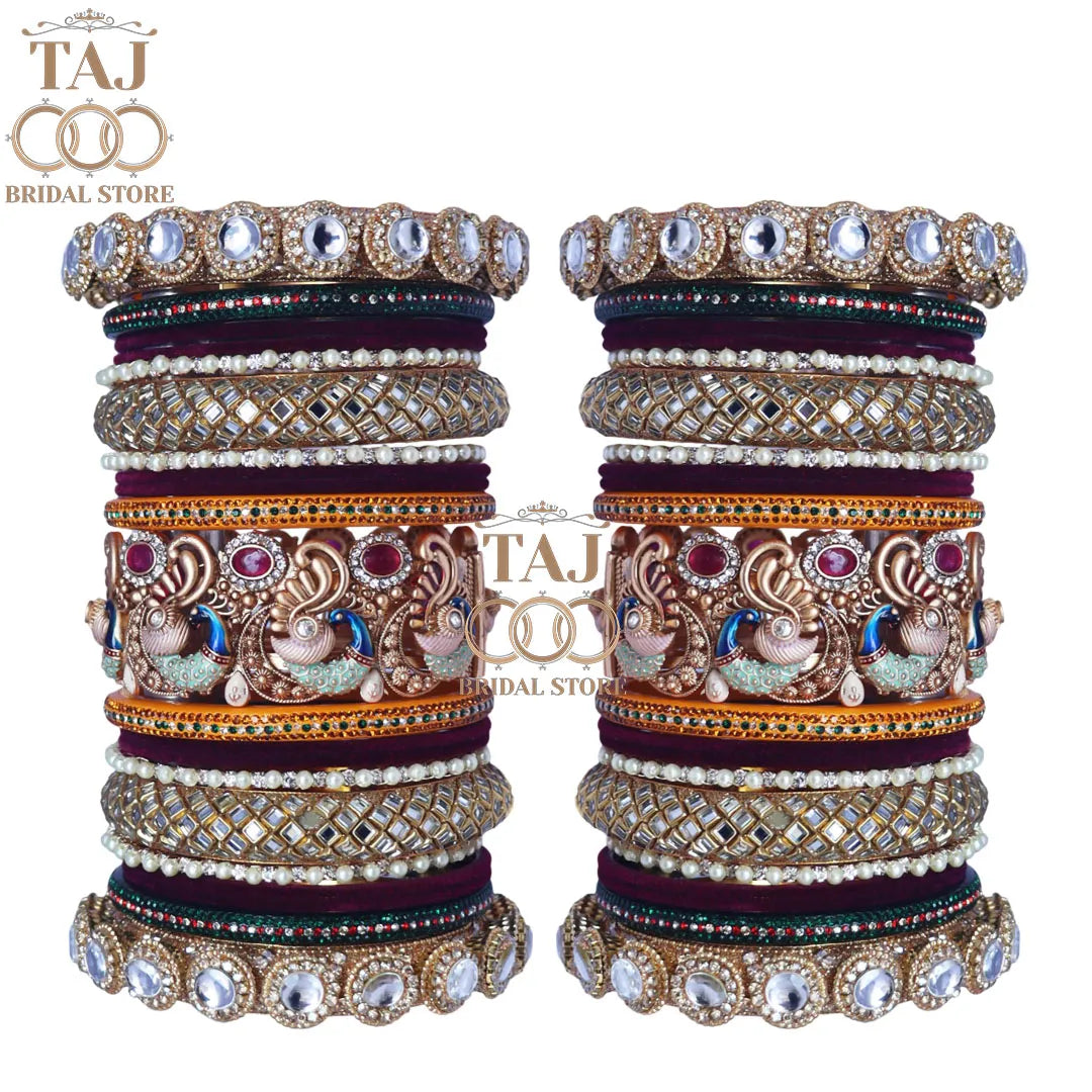 Rajwadi Wedding Choora Set With Beautiful Peacock Design Metal Kada Taj Bridal Store