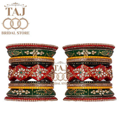 Lac Bridal Bangles Set with Beautiful Kundan and Handpaint Design