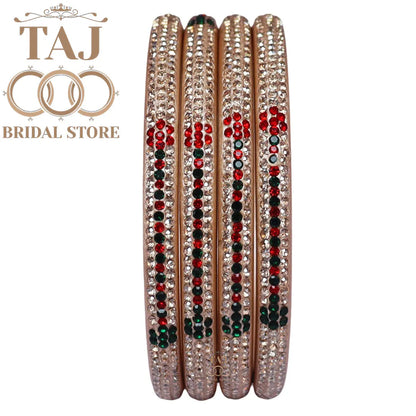 Rajasthani Traditional Lac Kada Set With Latest Rhinestones Design (Set Of 4)