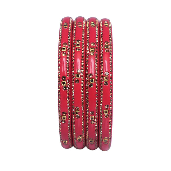 Lac Bangles with Beautiful Rhinestones Design (Pack of 4)
