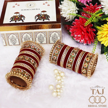 Rajasthani Wedding Bangles Set with Beautiful Kundan Flowers Design