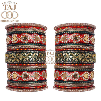 Rajasthani Lakh Wedding Chura Set With Lovely Kundan and Heart Mirror Design