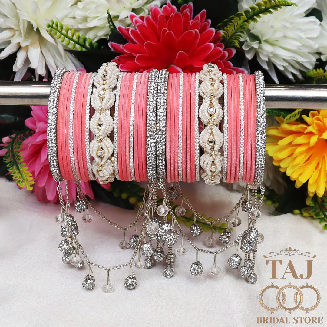 Karwa Chauth Special Bangle Set with Silver Tassels & Stones