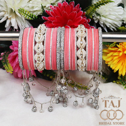 Karwa Chauth Special Bangle Set with Silver Tassels & Stones