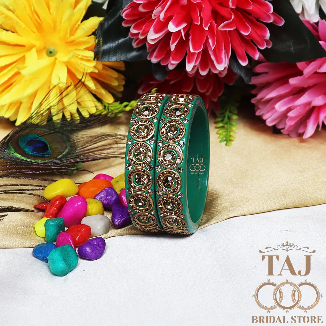 Elegant Lac Kada Bangles with Stunning Stones (Set of 2)