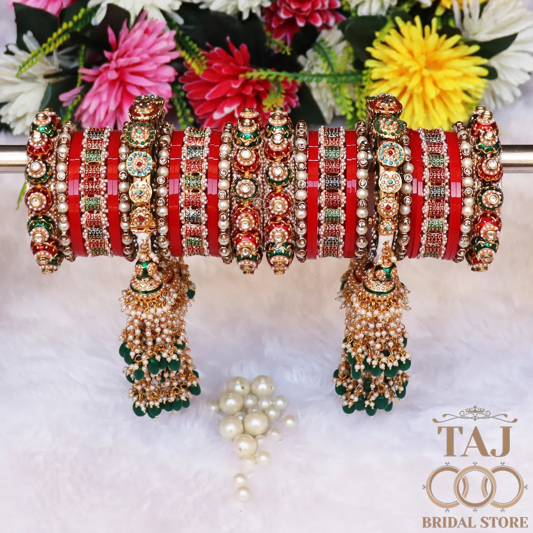 Luxurious Rajasthani Bridal Bangles Set with Beautiful Heavy Latkan