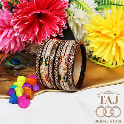 Handmade Lac Bangles with Best Kundan and Rhinestons Design (Set of 6)