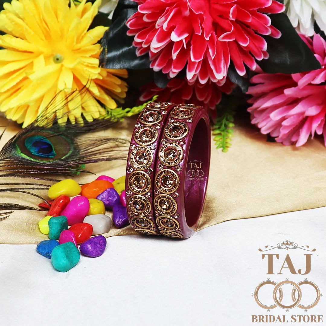 Elegant Lac Kada Bangles with Stunning Stones (Set of 2)