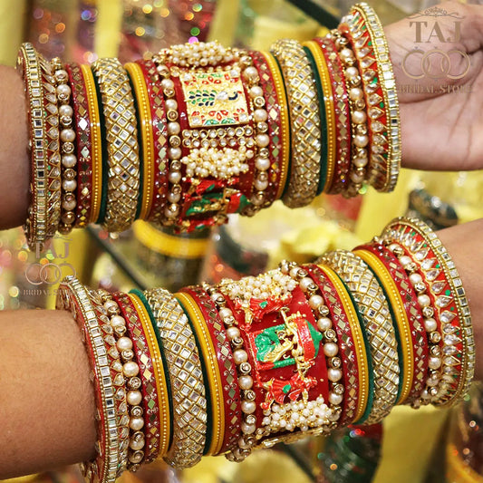 Royal Rajasthani Traditional Chura Set With Beautiful Doli and Peacock Kada