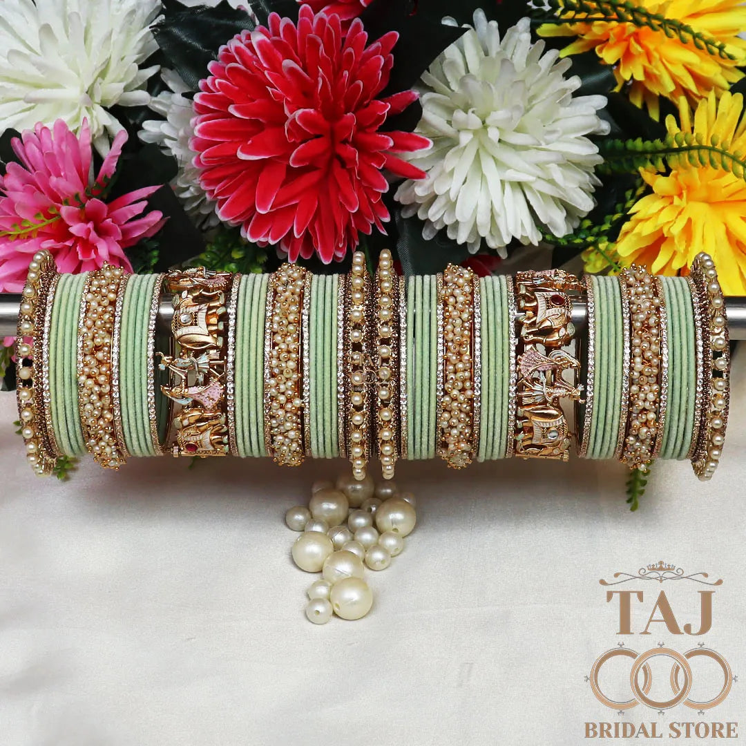 Elegant Wedding Bangle Set with Dulha-Dulhan & Elephant Motifs