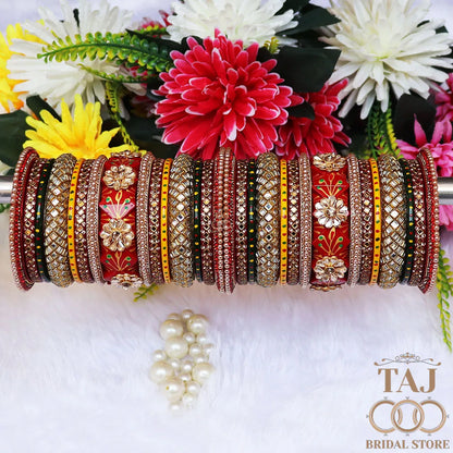 Diwali Special Traditional Lac Bangle Set with Kundan Flower Design