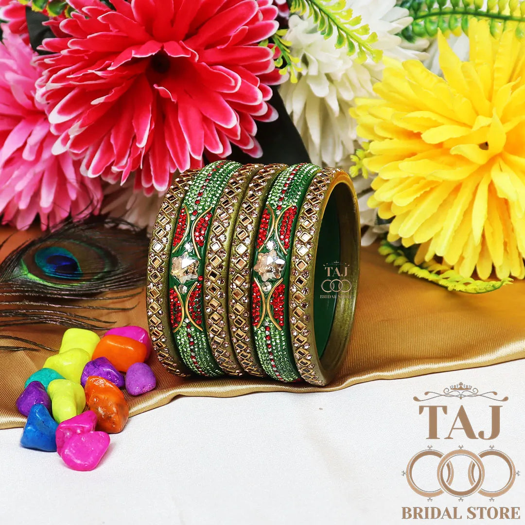 Handmade Lac Bangles with Best Kundan and Rhinestons Design (Set of 6)