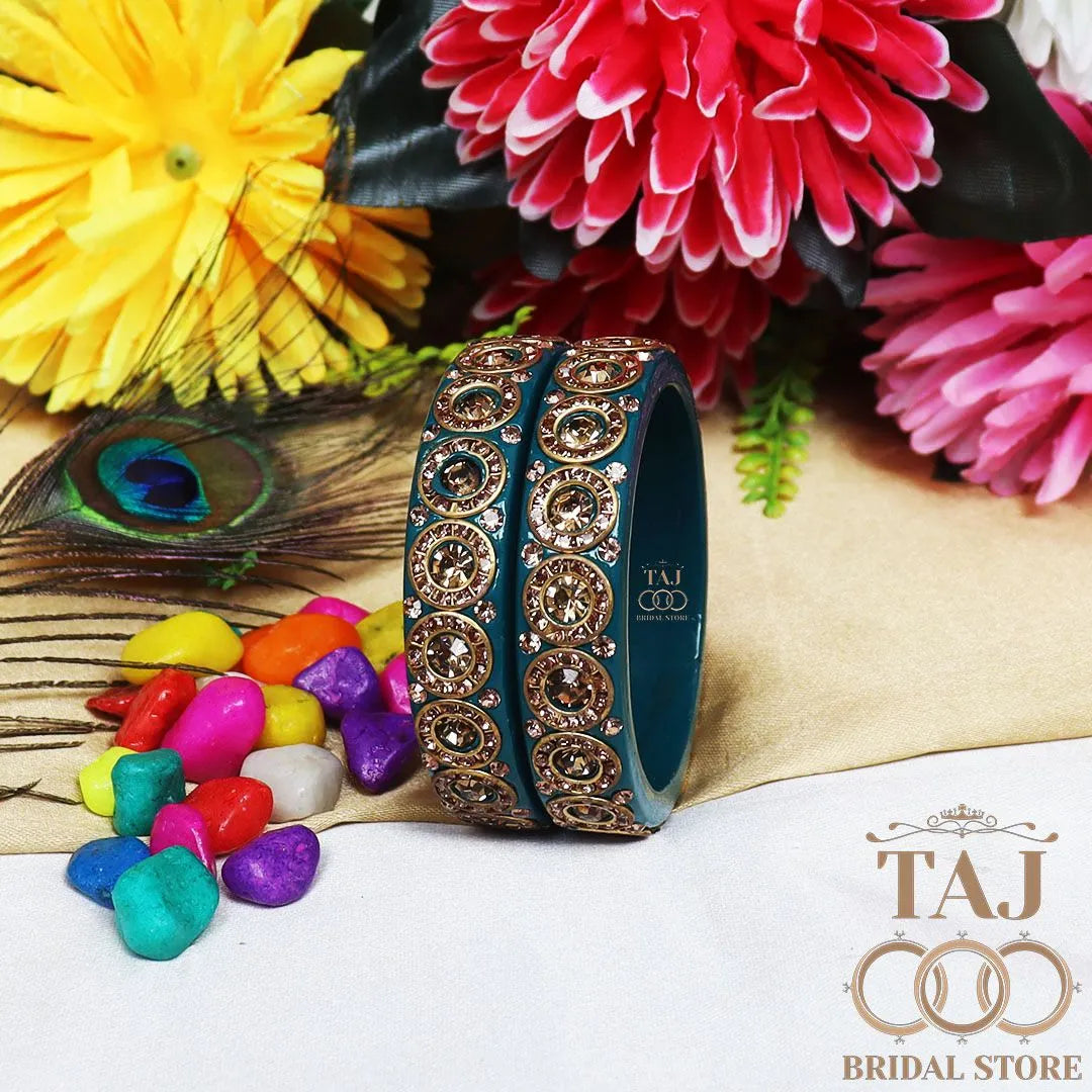 Elegant Lac Kada Bangles with Stunning Stones (Set of 2)