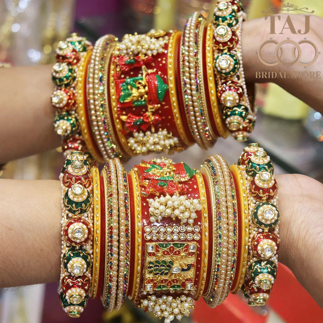 Rajwadi Bridal Chuda with Beautiful Doli-Peacock Design Kada and Heavy Bangadi Taj Bridal Store