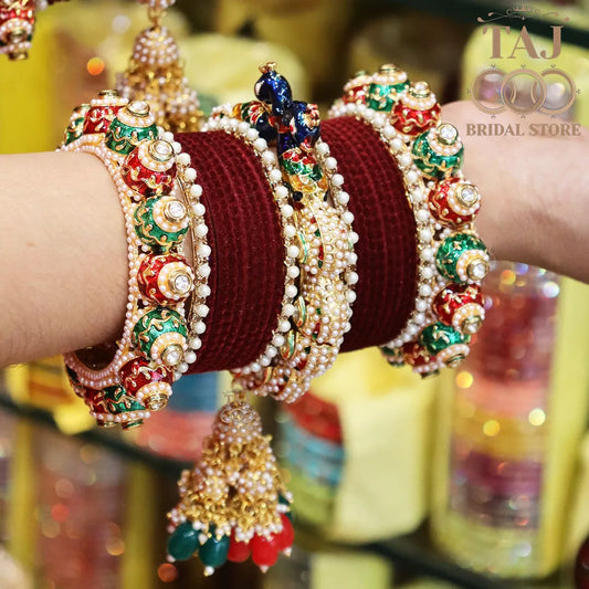 Rajwadi Wedding Bangle Set with Beautiful New Peacock Design Kada and Heavy Bangadi