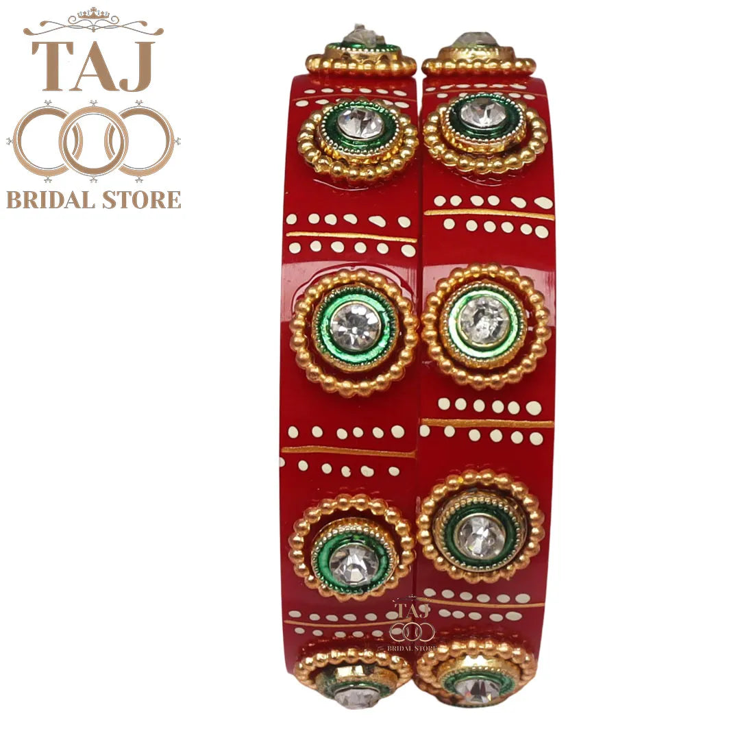 Kundan Rajwadi Seep Kada With Beautiful Kundan And Hand-Paint Design (Set of 2)