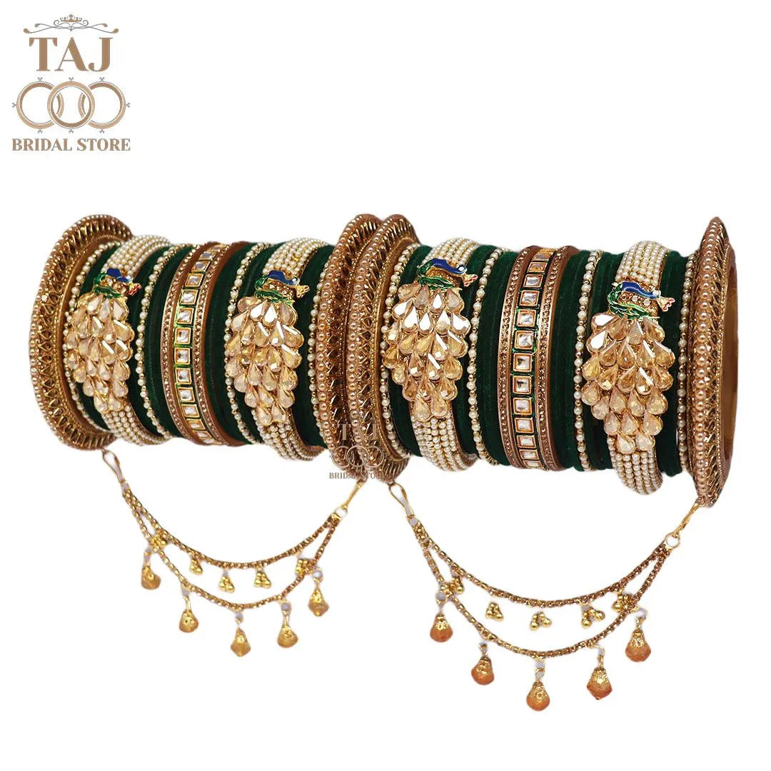 Rajwadi Wedding Bangle Set with Beautiful Peacock Design Taj Bridal Store