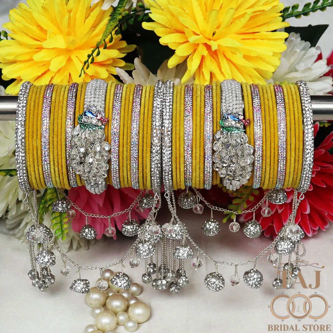 Indian Wedding Bangles Set With Beautiful Peacock and Jhoola Latkan